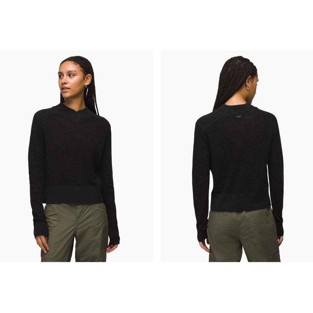 PRANA Milani V-Neck Sweater S Black Cotton Wool Blend Long Sleeve EUC B8